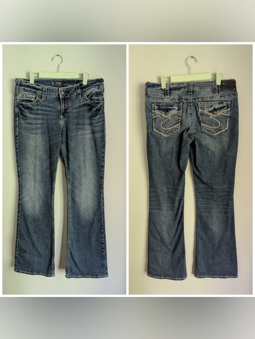 Y2K Silver Suki Mid Boot Cut Low Rise Flap Pocket  Indigo Jeans Womens W32/L31